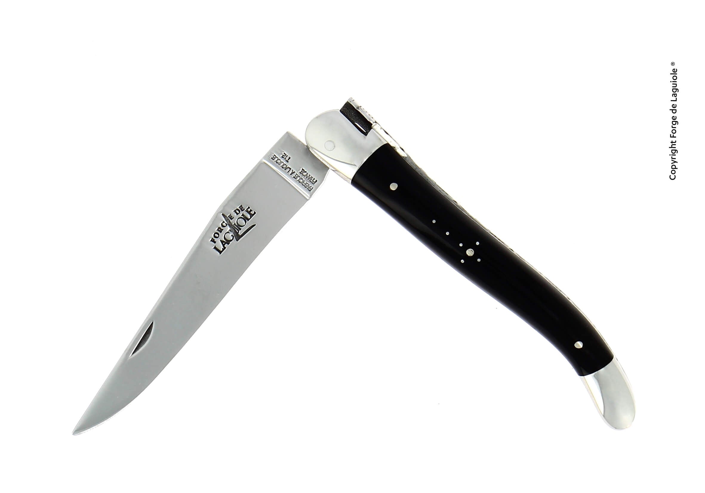 Forge De Laguiole -taittoveitsi, 11 cm, tumma sarvikärkinen kahva, kiiltävä pinta