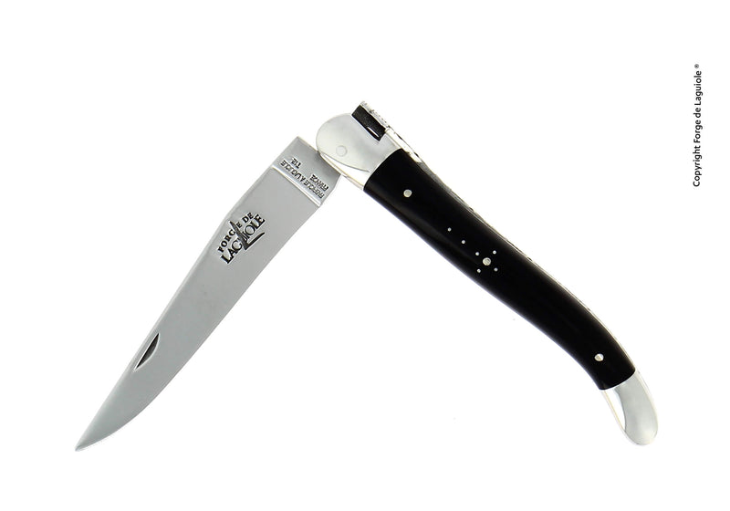 Forge De Laguiole -taittoveitsi, 11 cm, tumma sarvikärkinen kahva, kiiltävä pinta