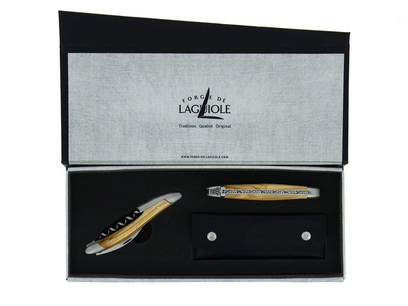 Lahjasetti - Olivewood - Sommelier-viininavaaja ja taittoveitsi - Forge De Laguiole